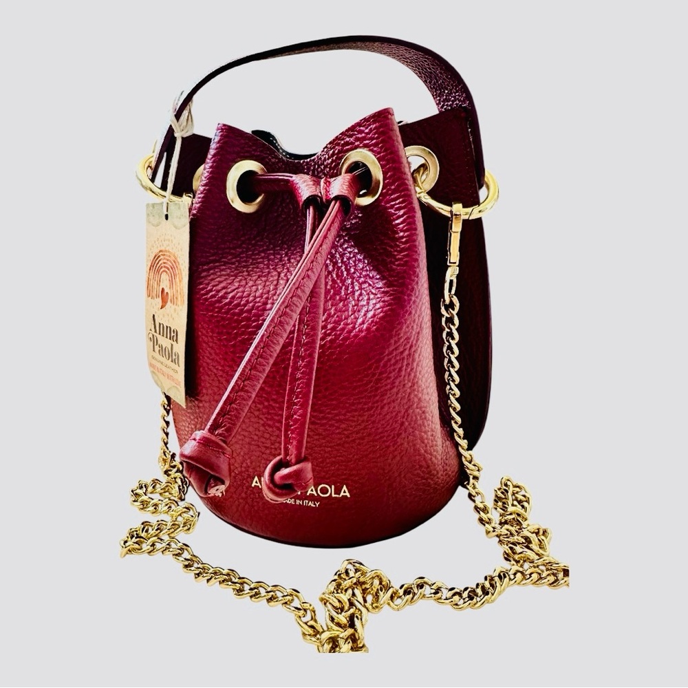 NWT Handmade Anna Paola Italy Leather Bucket Purse – Ruby Burgundy